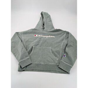 Champion Hooded Sweatshirt Womens Size Medium Green Drawstring Front Logo‎